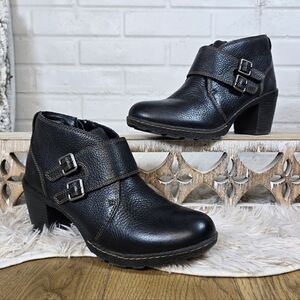 Born Black Leather Heeled Ankle Boots with Buckle Size 8